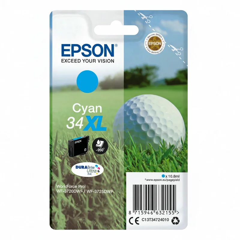 Golfbal 34XL DURABrite Ultra cyaan enkelverpakking inkt van Epson – productfoto
