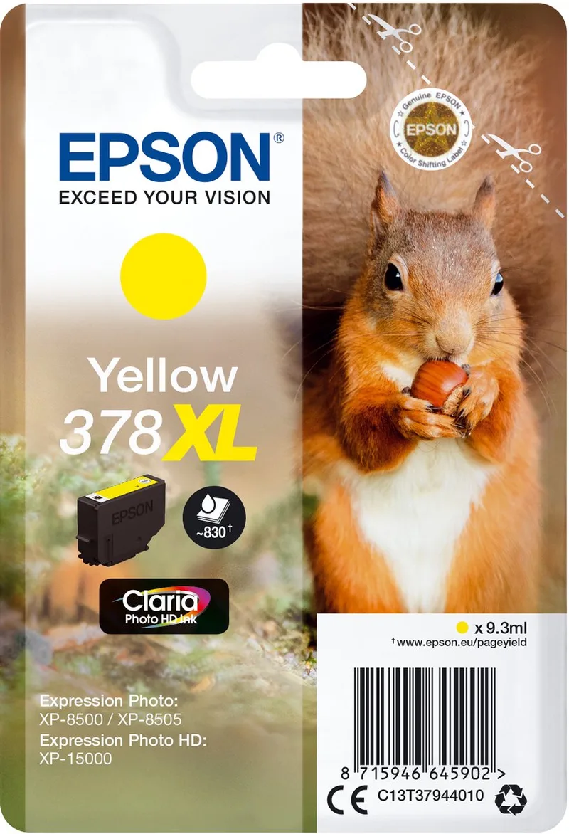 Squirrel 378XL Eekhoorn Claria Photo HD afzonderlijke gele inkt de Epson en Jaune – photo produit