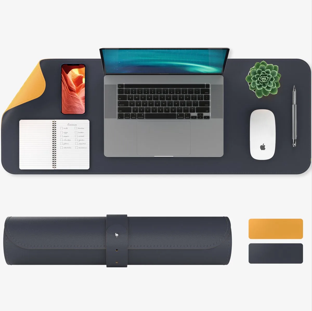 Bureau onderlegger kunstleer - Dubbelzijdig 80 x 30 cm - Bureaumat onderlegger - Muismat XXL - Bureau accessoires von Acropaq in Orange, Blau – Produktfoto