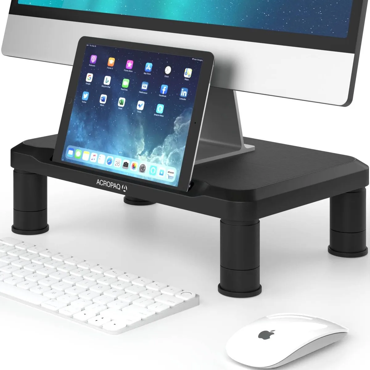Monitor standaard – Ergonomische monitorverhoger – 3 verstelbare hoogtes – AR322 van Acropaq in Zwart – productfoto
