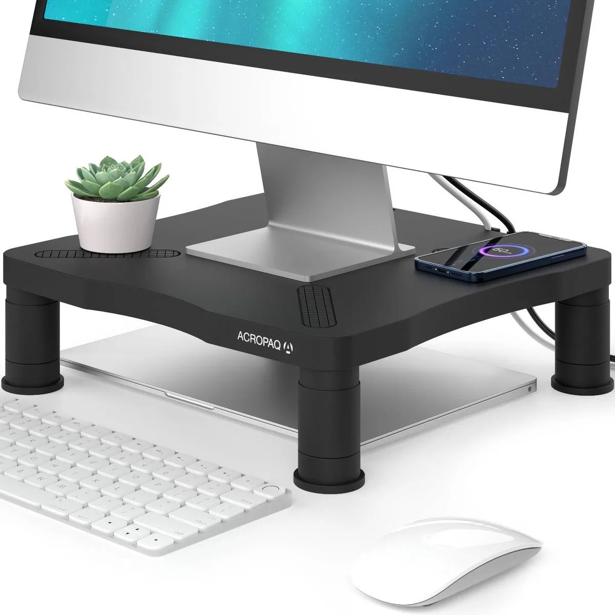 Monitor standaard – Verstelbare monitorverhoger in 3 hoogtes – Ergonomische monitorstandaard – AR300 van Acropaq in Zwart – productfoto