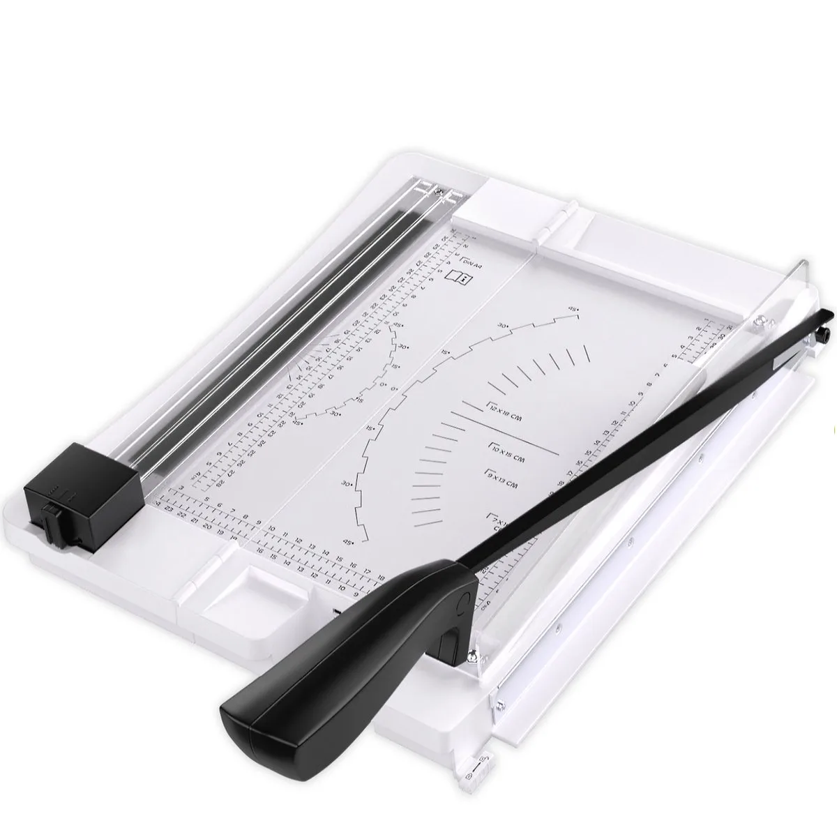 Papiersnijder A4 & A3 – Hefboom + rolsnijmachine met 3 snijpatronen – Inklapbare papiersnijder – AGU4 från Acropaq i Vit – produktbild