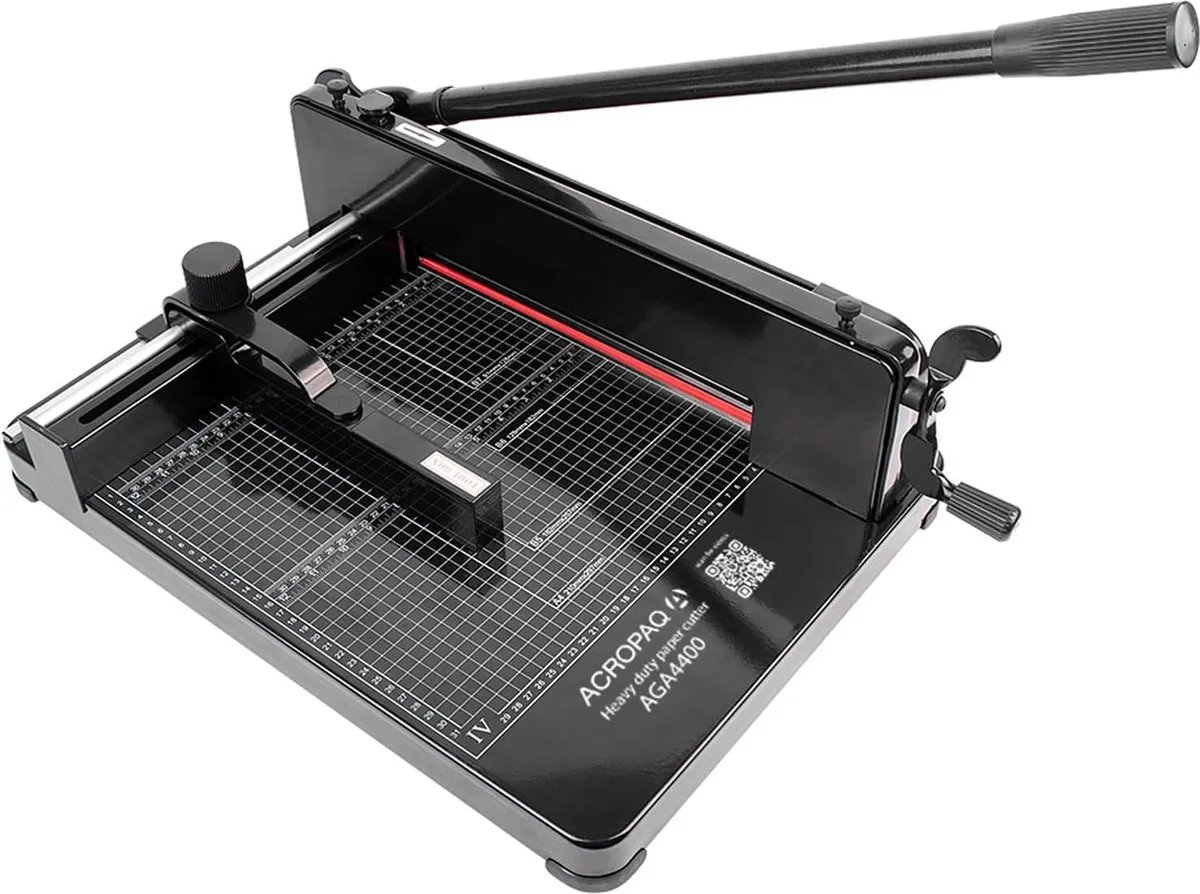 Papiersnijder A4 – Professionele hefboom snijmachine – Industriële rolsnijmachine – Papiersnijder voor papier – 400 stuks fra Acropaq i Sort – produktbillede