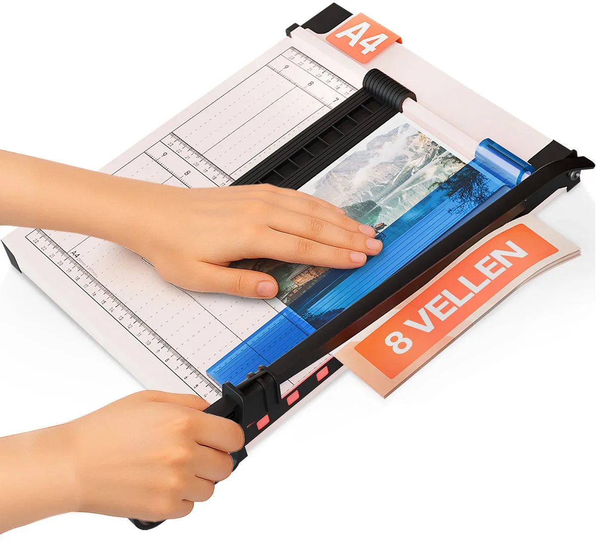 Papiersnijder A4 - Voor maximaal 8 vel, Magnetische snijgeleider, Compact, Antislipvoetjes, - Papier snijder, Papiersnijmachine de Acropaq en Beige – photo produit