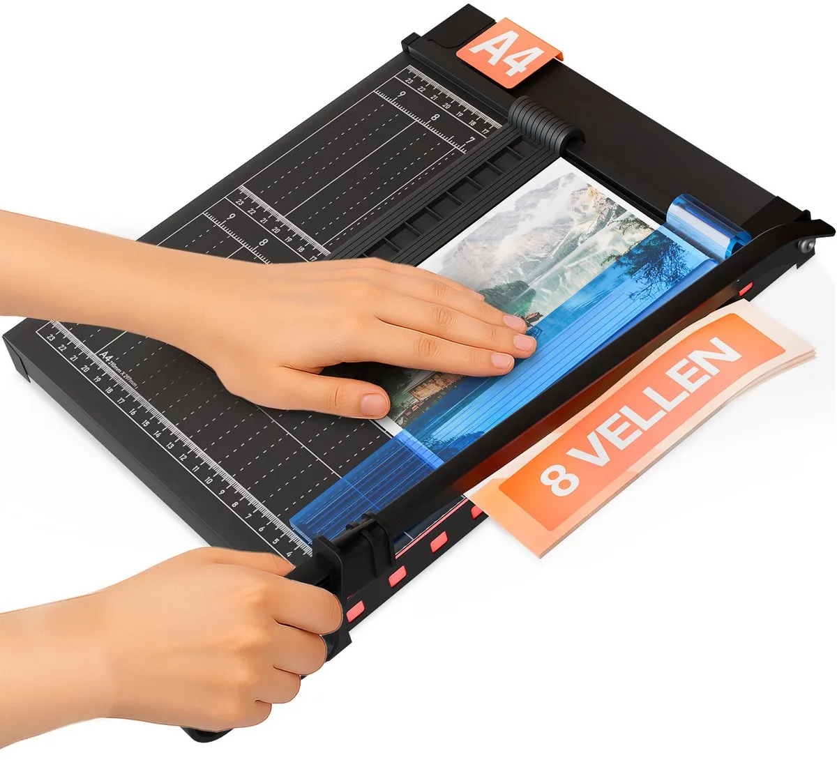 Papiersnijder A4 - Voor maximaal 8 vel, Magnetische snijgeleider, Compact, Antislipvoetjes, - Papier snijder, Papiersnijmachine by Acropaq in Black – product photo