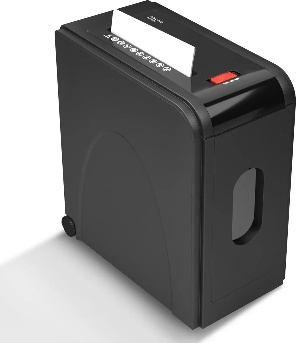 Papierversnipperaar – 16L Papiervernietiger voor thuis en kantoor – P4 veiligheidsniveau, tot 10 vellen, geschikt voor CD’s en kaarten – Paper shredder von Acropaq in Schwarz – Produktfoto