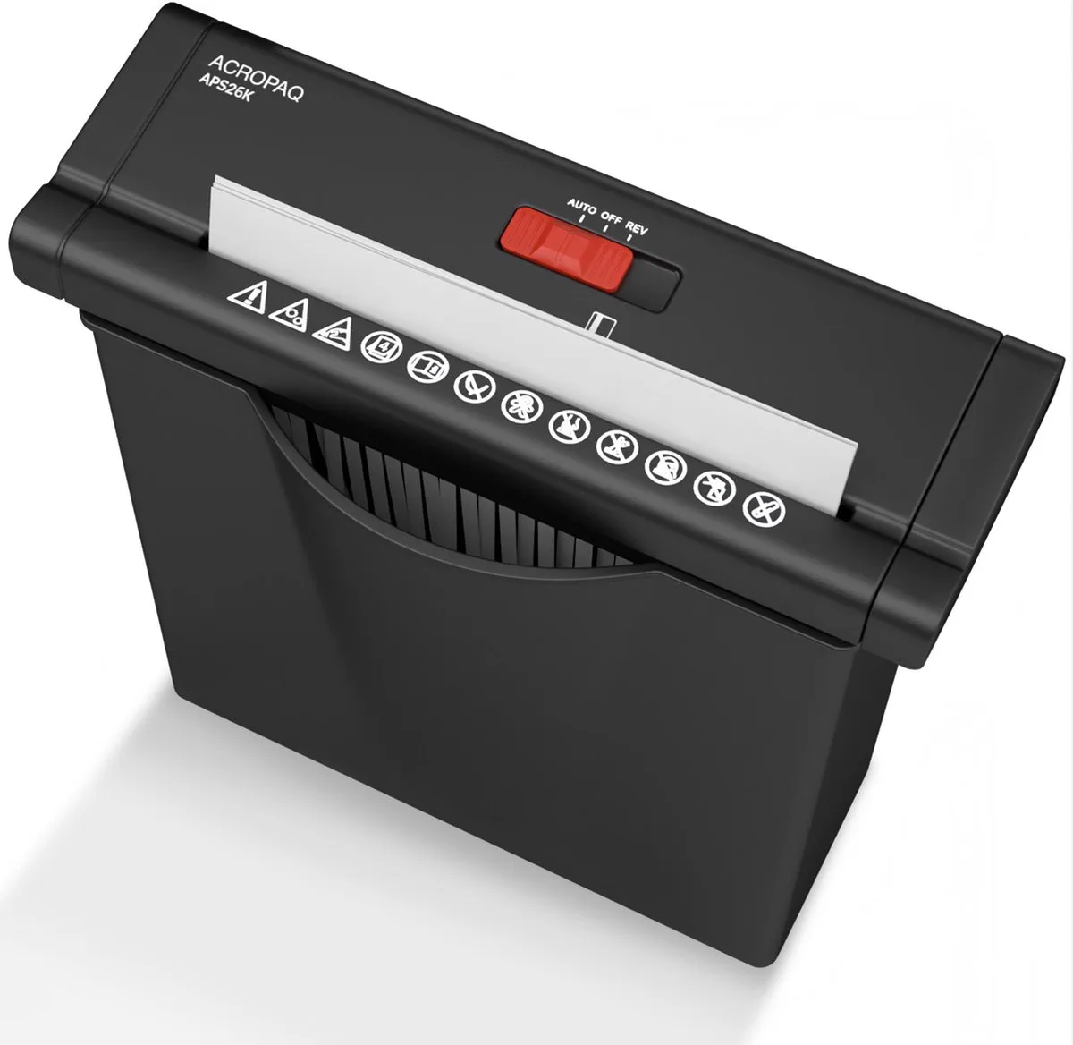 Papierversnipperaar – 7L Papiervernietiger voor thuis – P2 veiligheidsniveau, tot 4 vellen – Werkt ook zonder opvangmand – Shredder fra Acropaq i Sort – produktbillede