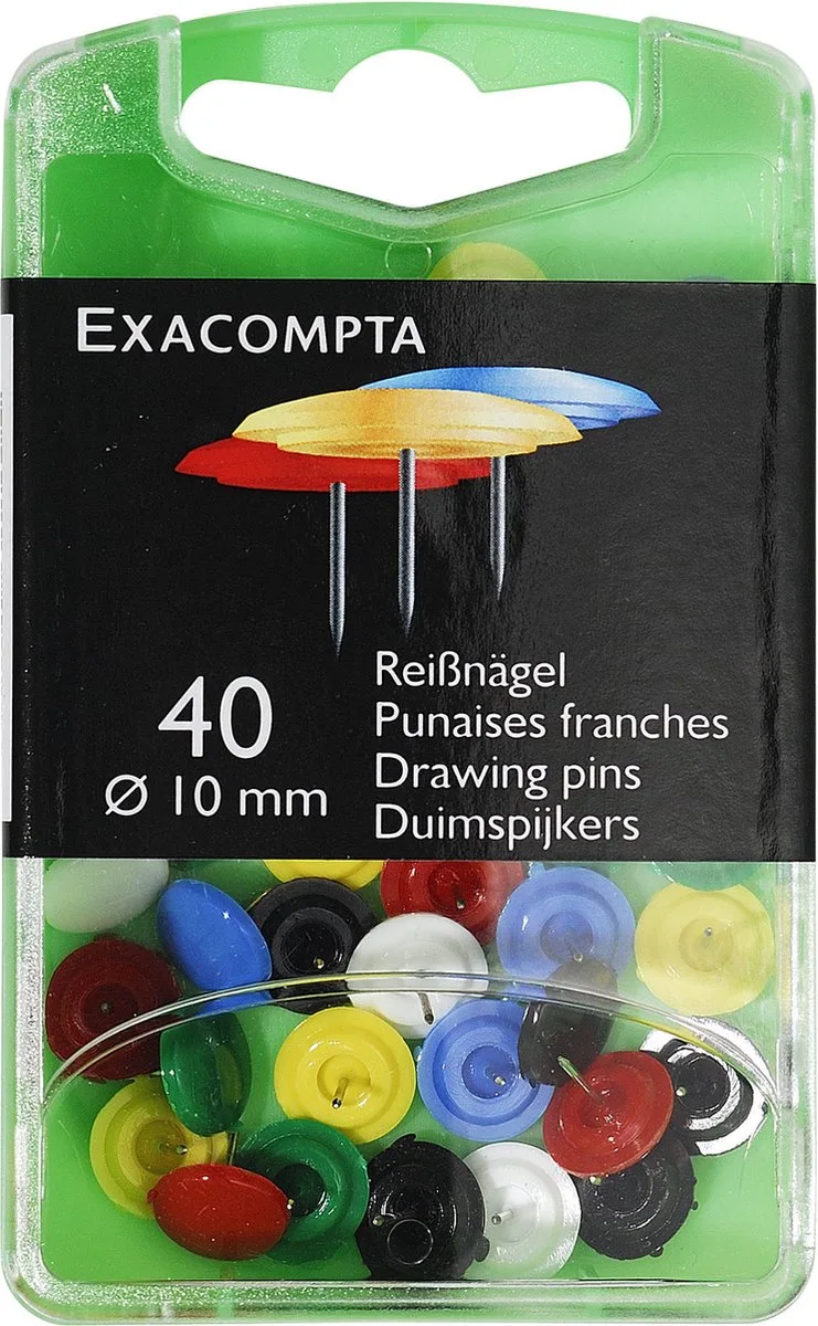 Punaises - 40 stuks duimspijkers, Punthoogte 7 mm, 10 mm Diameter - Punaises voor prikbord de Acropaq en Geassorteerd – photo produit