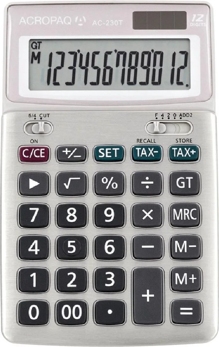 Rekenmachine groot - 12-cijferig scherm, 10 jaar garantie - Bureaurekenmachine, Calculator met grote toetsen - Wit - L de Acropaq en Gris – photo produit