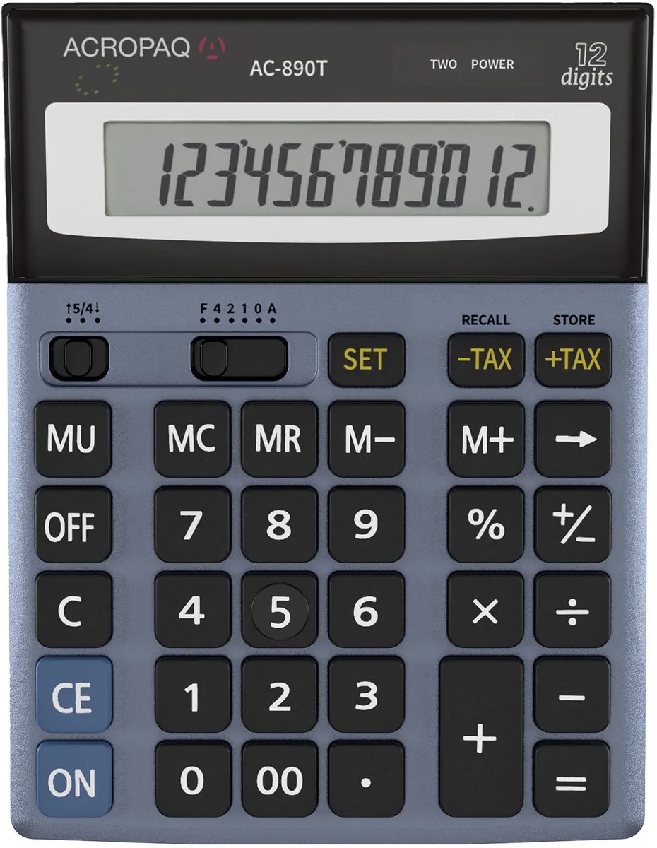 Rekenmachine groot - 12-cijferig scherm, 10 jaar garantie - Bureaurekenmachine, Calculator met grote toetsen - XL von Acropaq in Grau – Produktfoto