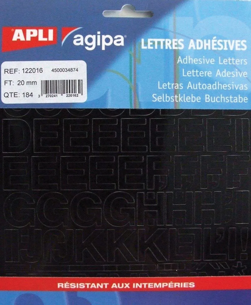 etiketten cijfers en letters letterhoogte 20 mm, 184 letters från Agipa i Svart – produktbild