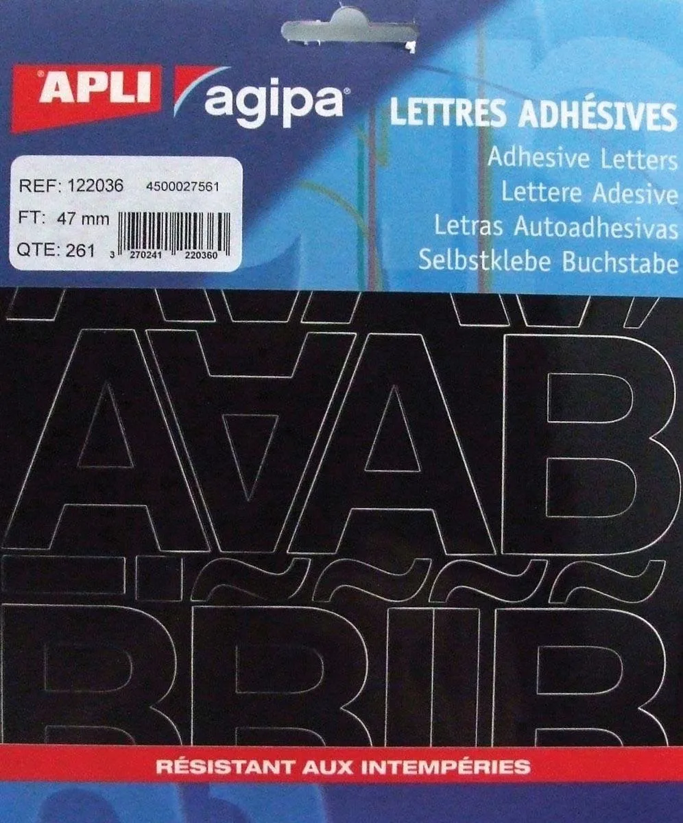 etiketten cijfers en letters letterhoogte 47 mm, 261 letters van Agipa in Zwart – productfoto