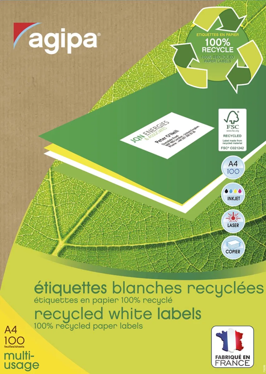 Gerecyclede multi-etiketten, 210 x 148,5 mm de Agipa en Blanc – photo produit