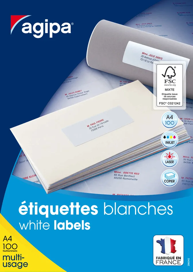 Universal-Etiketten, 70 x 36 mm, weiß, rechteckig von Agipa – Produktfoto
