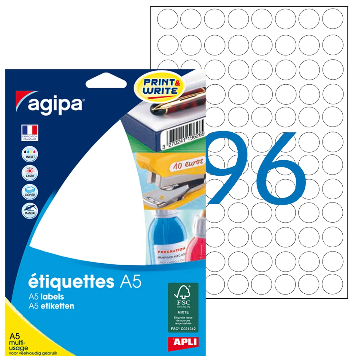 Universal-Etiketten, Durchmesser: 30 mm, rund, weiß von Agipa – Produktfoto