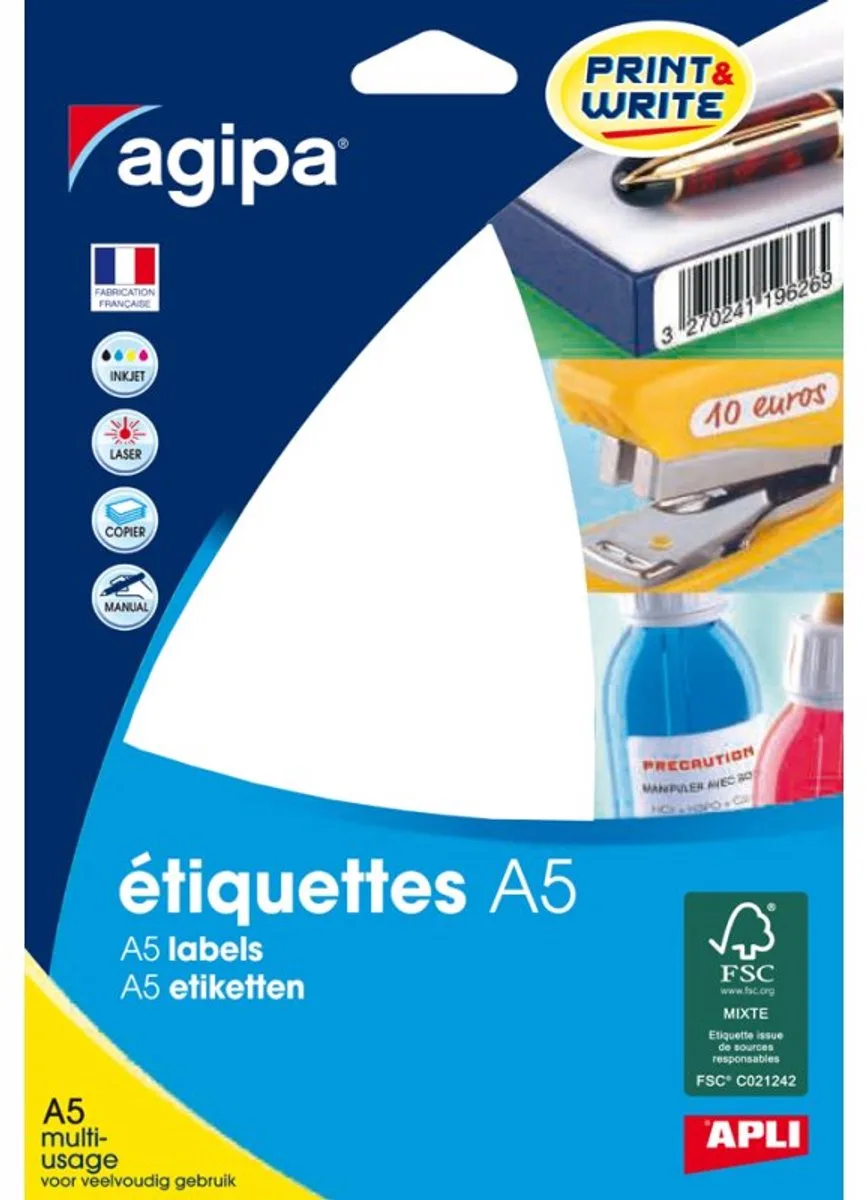 universele etiketten, 19×38 mm, 300 stuks by Agipa in White – product photo