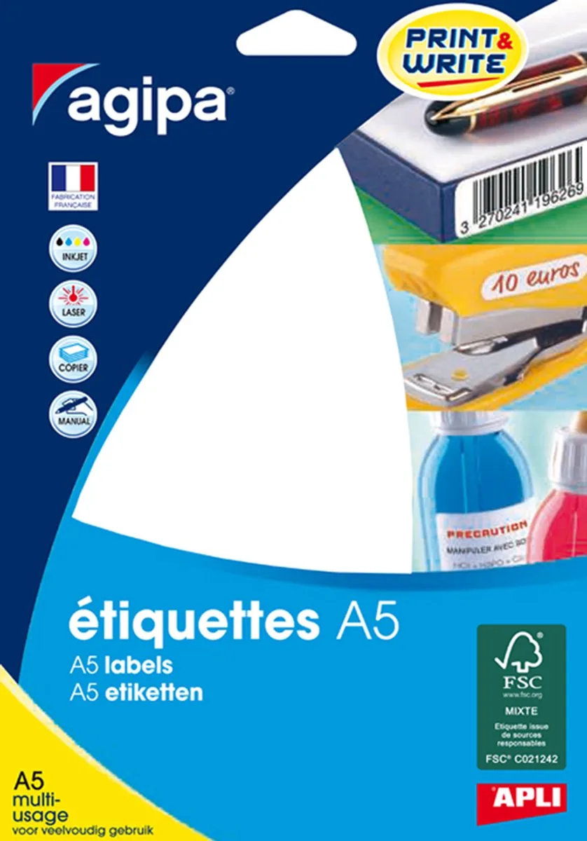 Universele ronde etiketten, diameter 24 mm de Agipa en Blanc – photo produit
