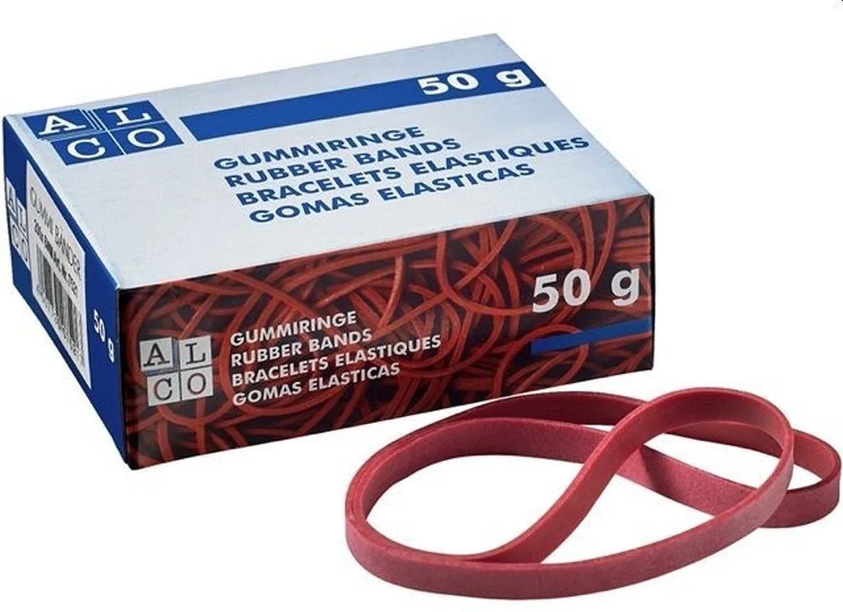 Gummibänder Gummiband Naturkautschuk 6x200mm 50g von Alco in Rot – Produktfoto