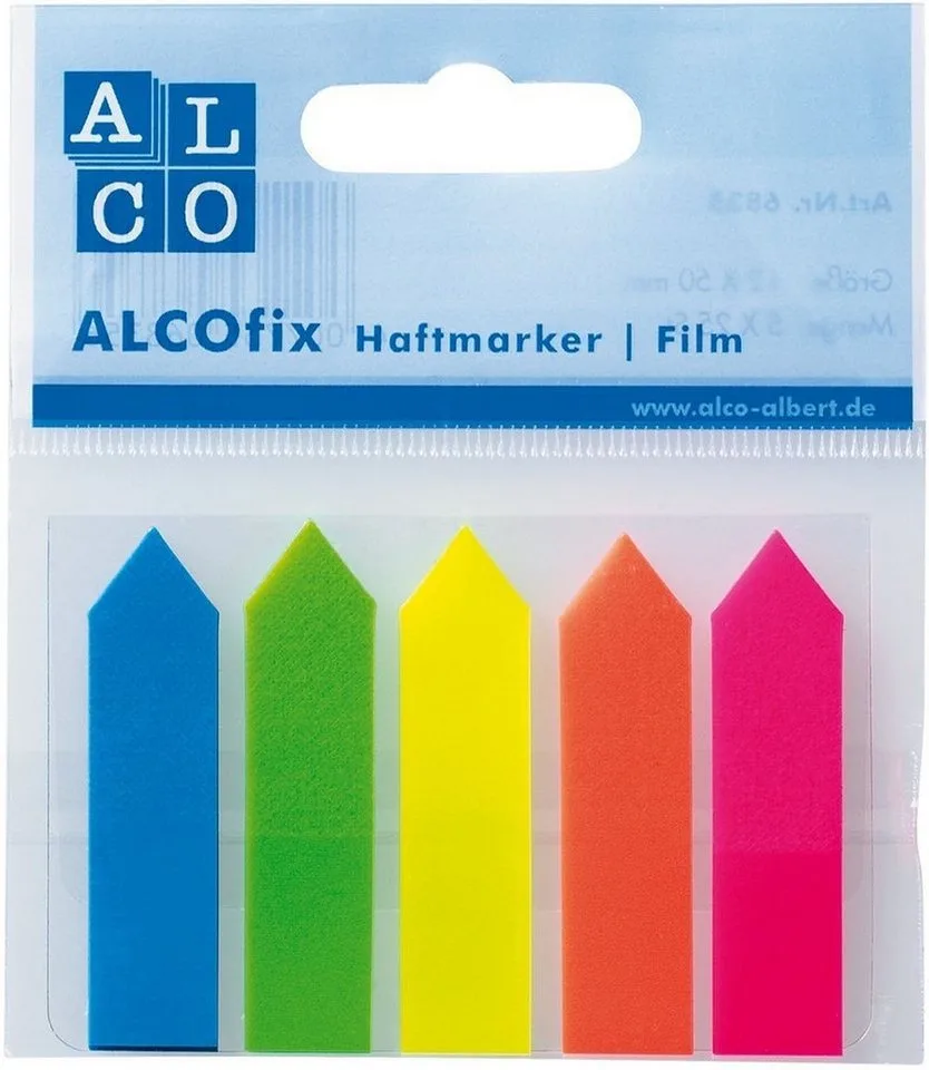 Haftnotizblock Haftmarker Pfeil 12x50mm VE=125 Blatt 5 Farben de Alco – photo produit