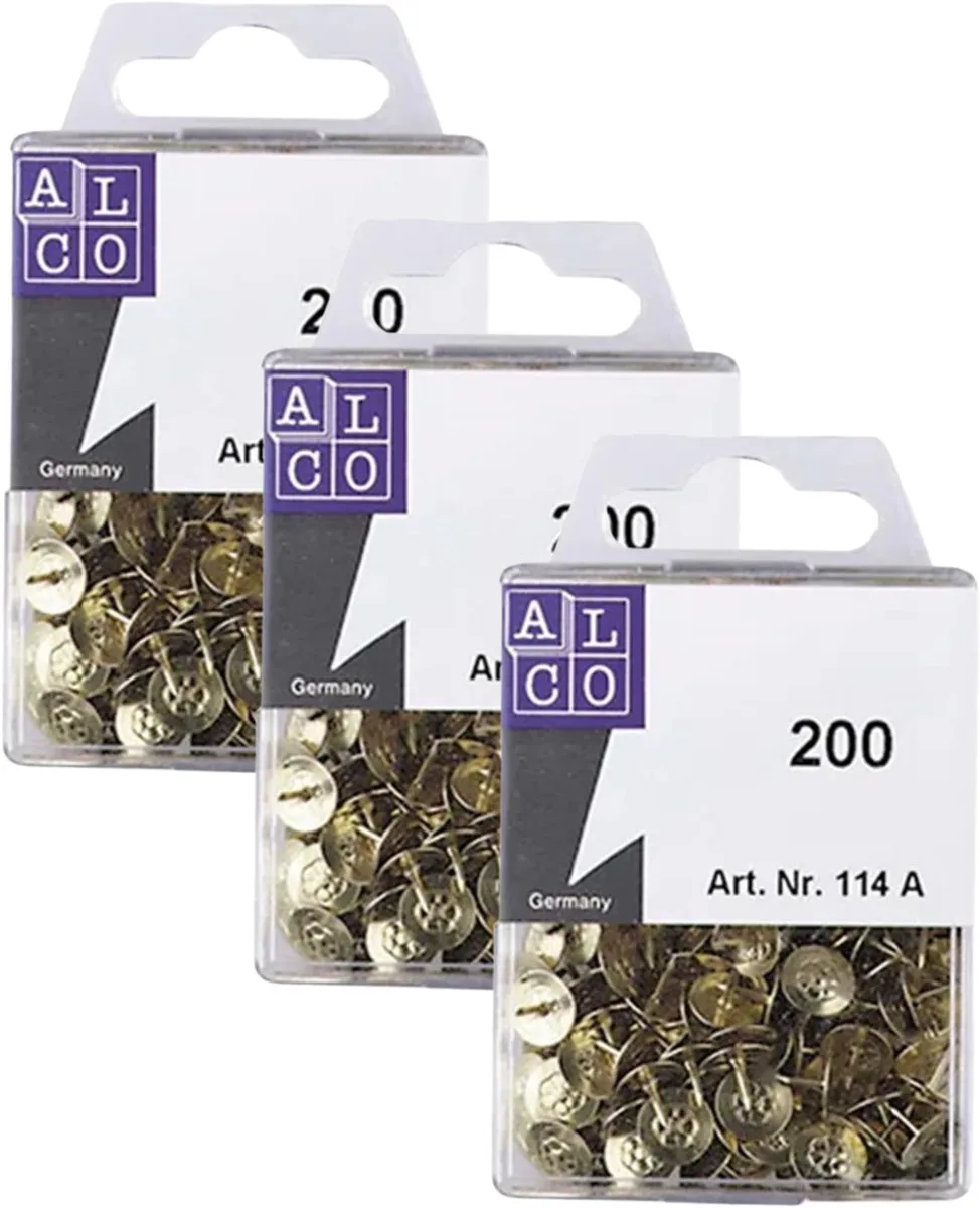 Prikbord punaises met platte kop - set 600x stuks - goud - metaal - kantoor artikelen by Alco in Gold – product photo