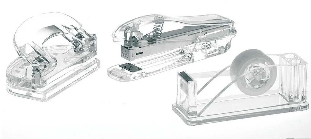 Tischaufsatz Schreibtischset Acryl Klebebandabroller / Locher / Heftgerät de Alco – photo produit