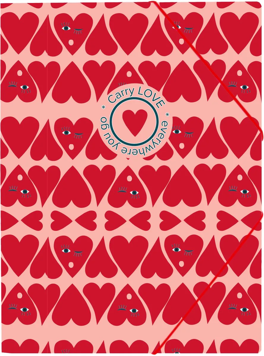 Elastomap B'LOG HEARTS A4 met elastiek en 3 flappen van Ancor in Rood – productfoto