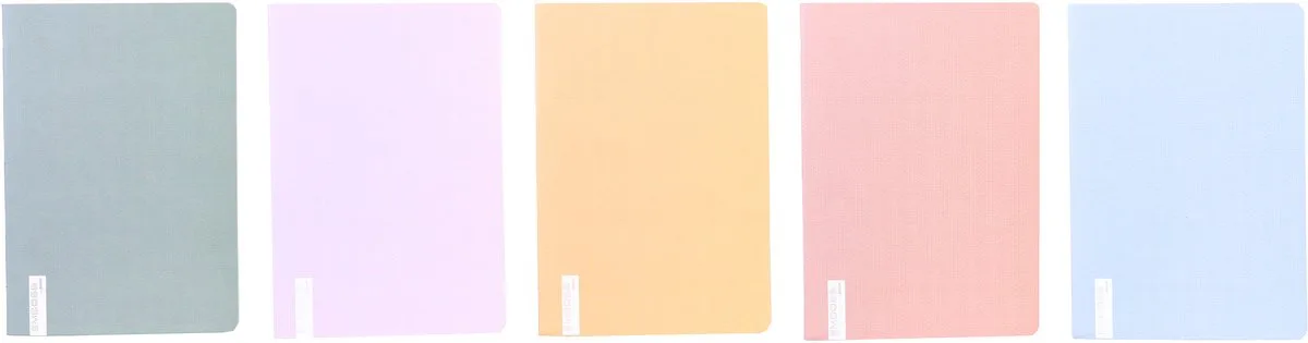 Schrift Emboss Dry A5 ruit 5 mm 48 vel 90 grams krimp 5 stuks assorti van Ancor in Blauw, Paars, Mosterd, Grijs en zalm. – productfoto