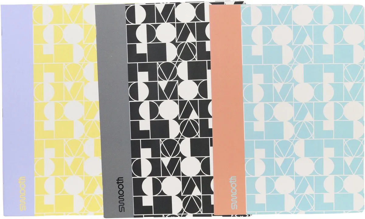 Schrift Smooth A5 lijn 48 vel 90 grams krimp 4 stuks assorti de Ancor en Gris, Noir, Rose, Bleu, Aqua, Blauw en lila, Geel. – photo produit