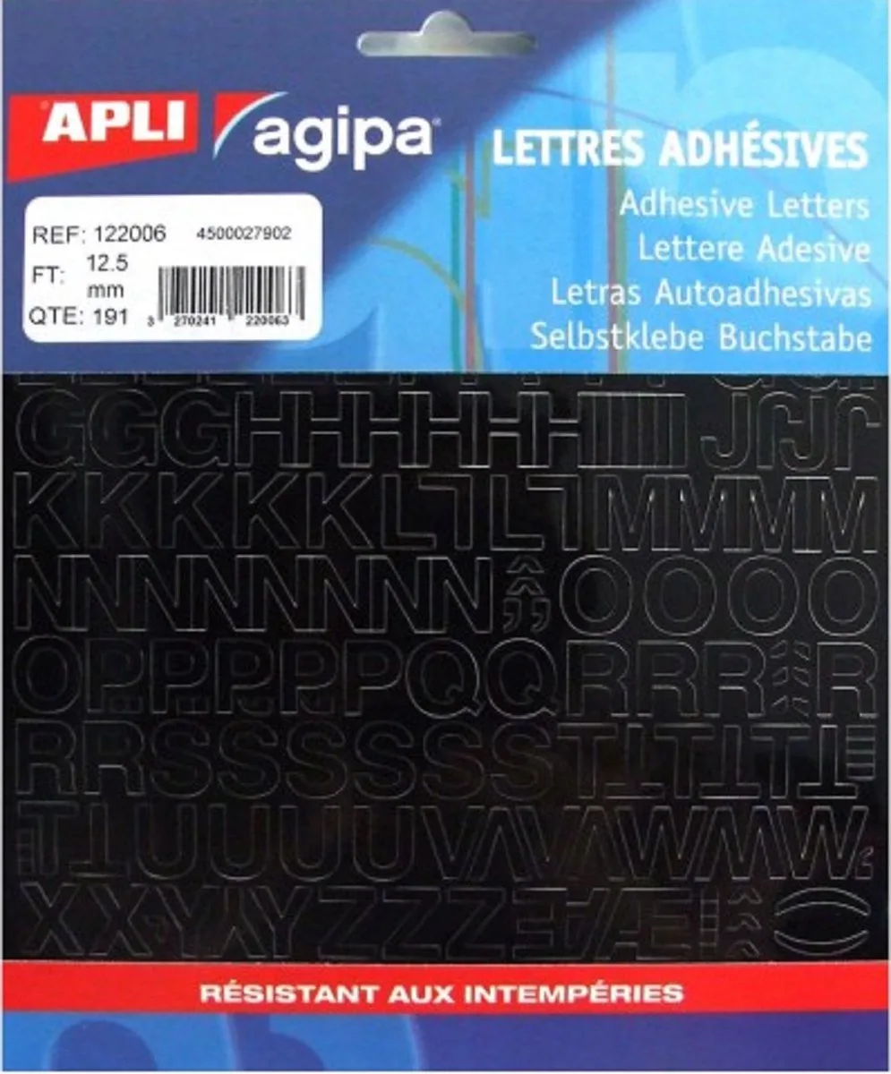 Agipa - etiketten cijfers en letters - letterhoogte 12,5 mm - 154 letters von Apli in Schwarz – Produktfoto