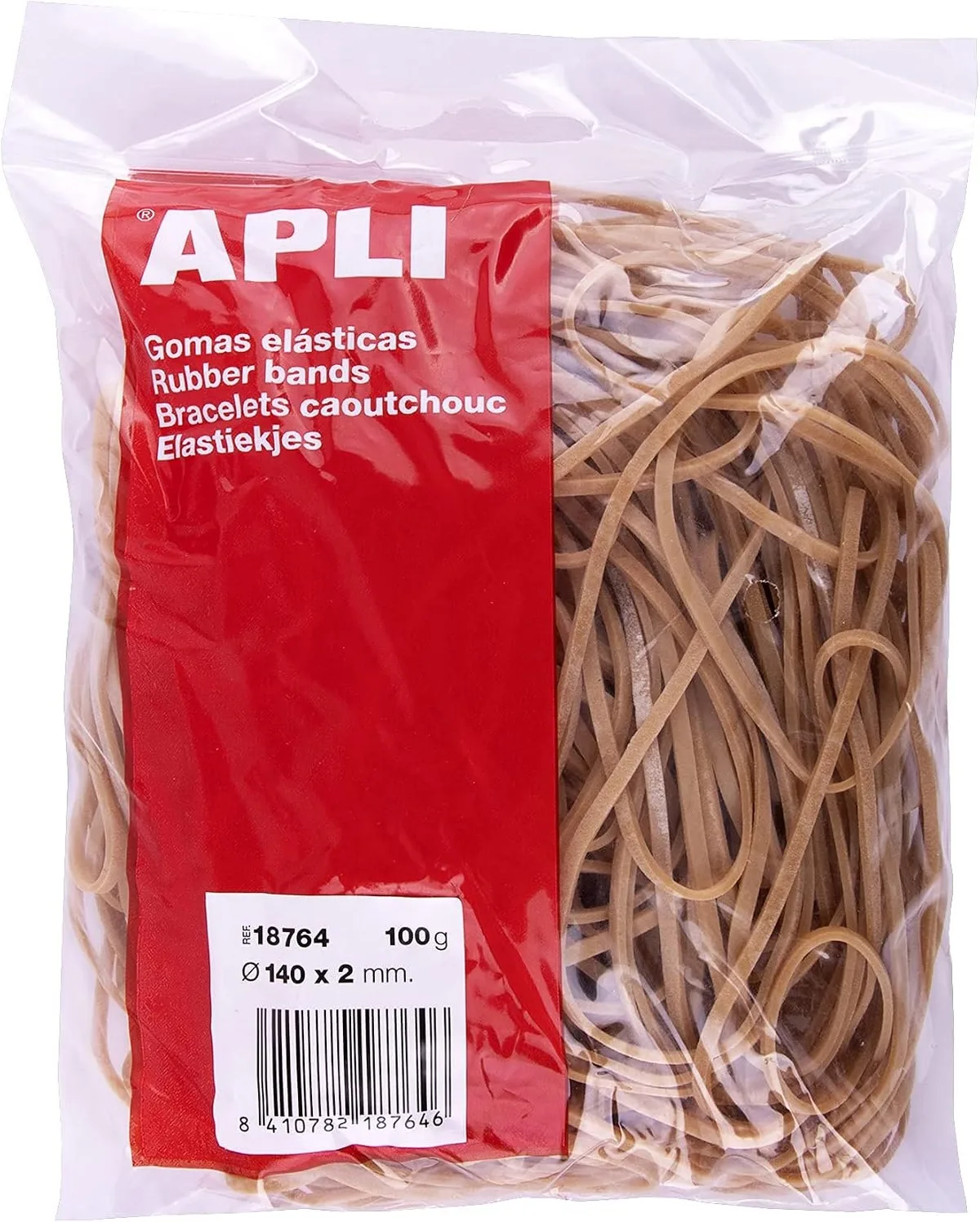 Elastiekjes 14 cm, 100g Zakje - Natuurlijk Rubber de Apli en Donkergeel, Natuurlijk – photo produit