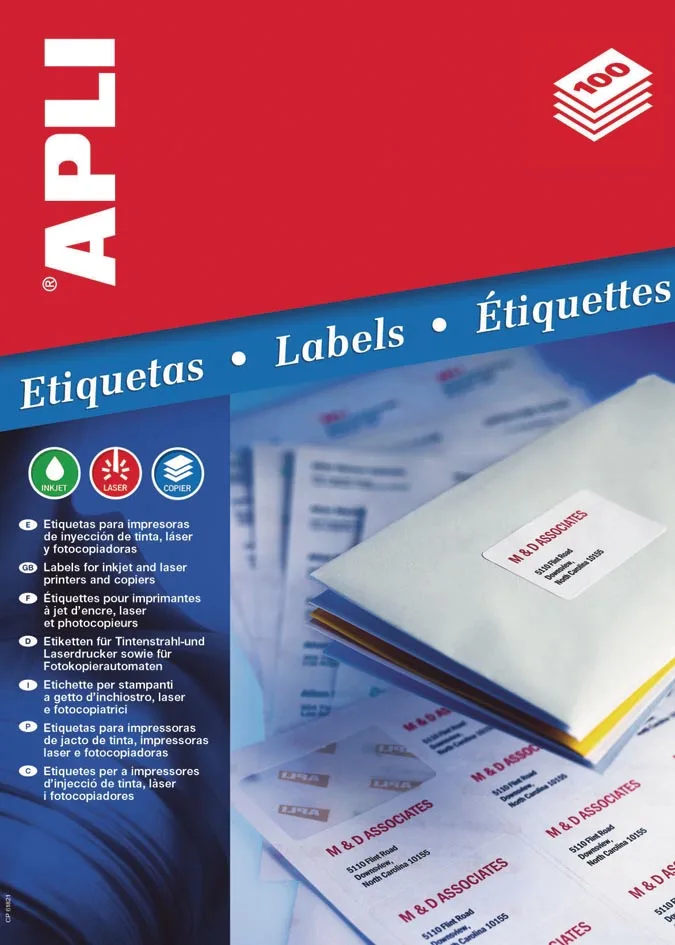 etiketten ft 63,5 x 38,1 mm (b x h), ronde hoeken, 525 stuks, 21 per blad (1992) by Apli – product photo