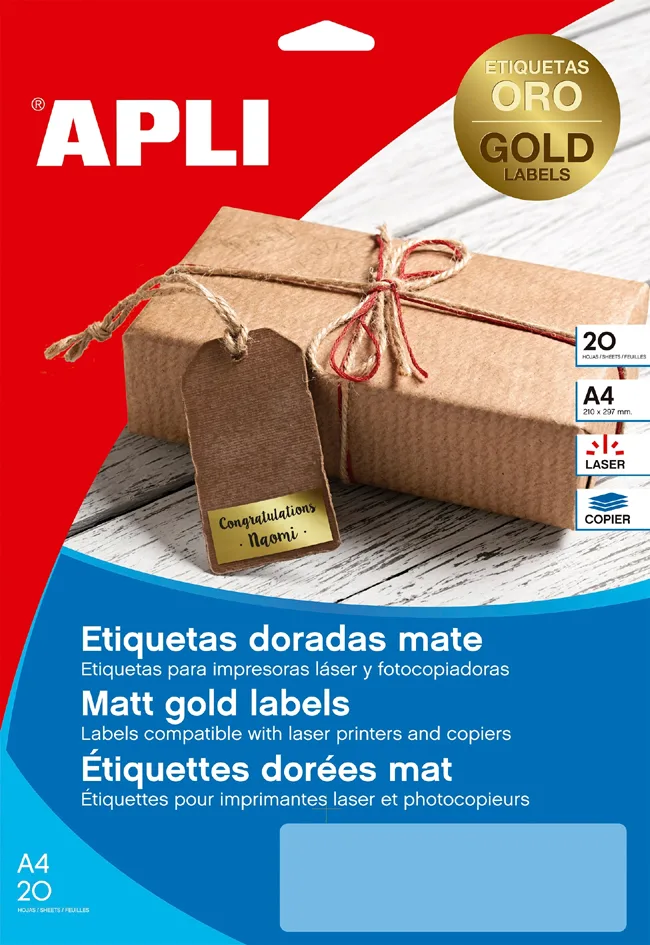 Folien-Etiketten, 63,5 x 29,6 mm, gold by Apli – product photo