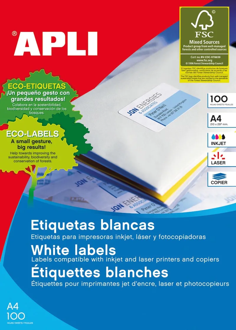 Gekleurde etiketten ft 70 x 37 mm (b x h), geel, 2.400 stuks, 24 per blad by Apli – product photo