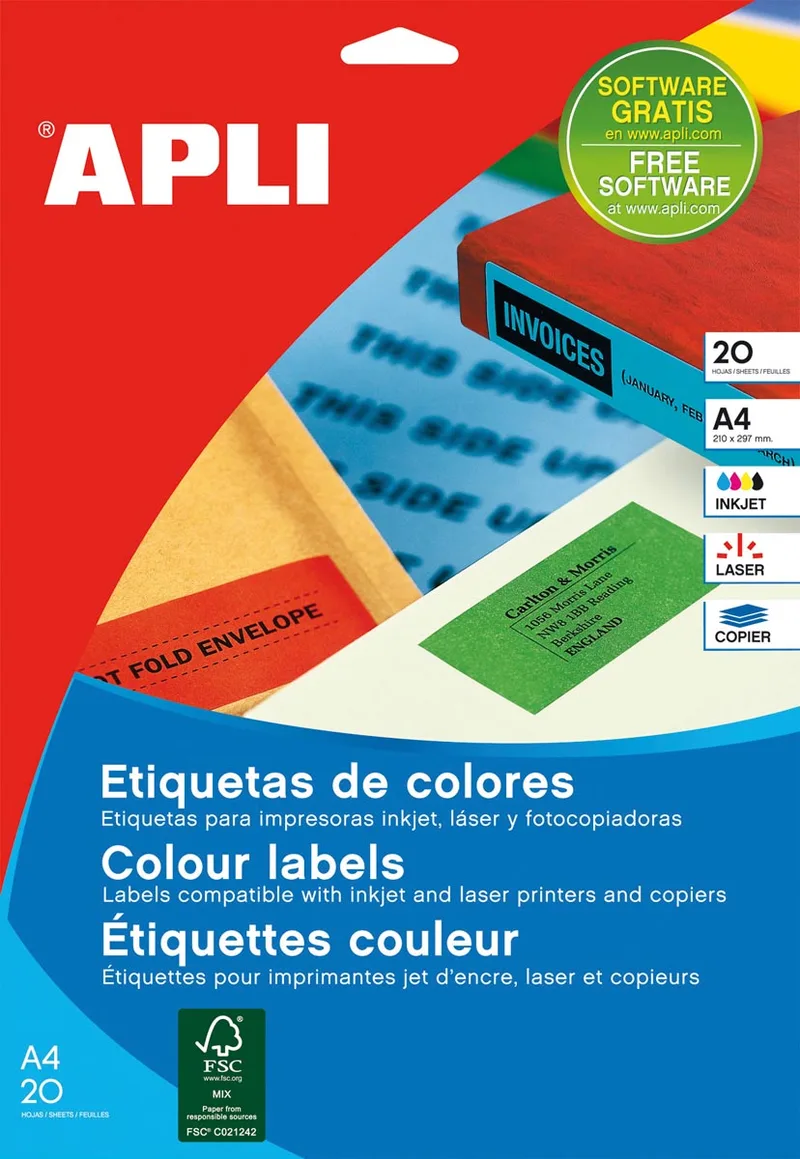 gekleurde etiketten ft 70 x 37 mm (b x h), geel, 480 stuks, 24 per blad (1591) by Apli – product photo