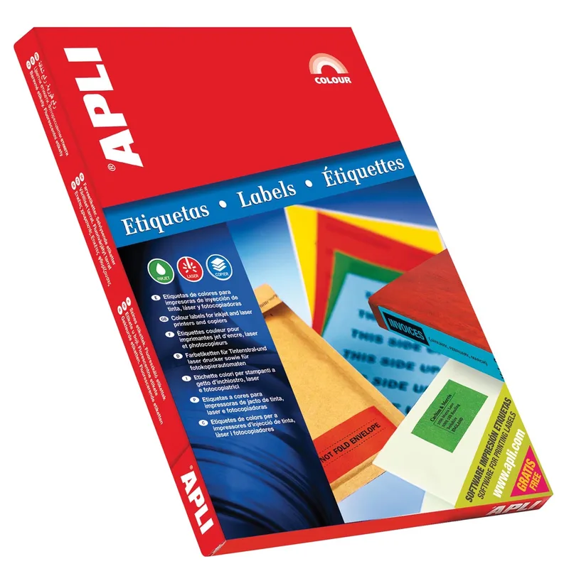 Gekleurde etiketten ft 70 x 37 mm (b x h), groen, 2.400 stuks, 24 per blad by Apli – product photo
