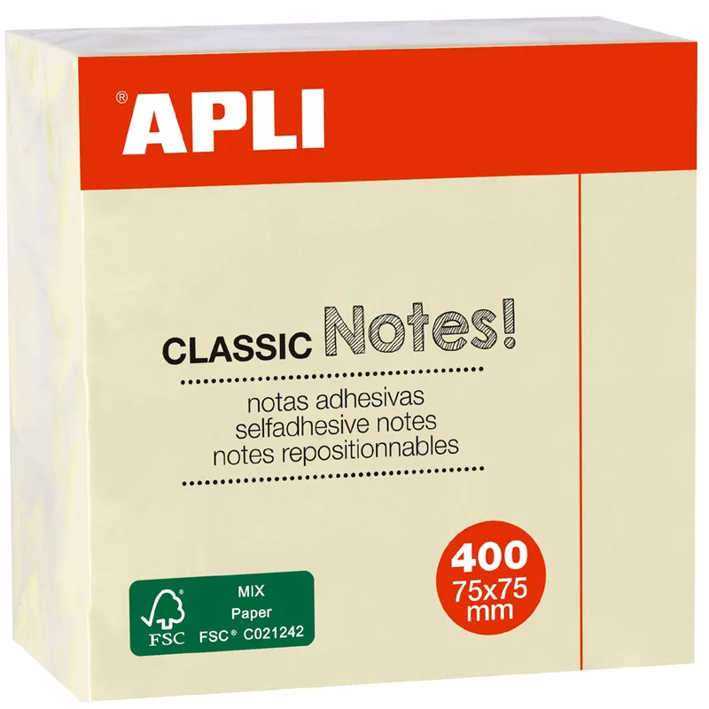 Haftnotiz-Würfel , CLASSIC Notes!, , 75 x 75 mm, gelb by Apli – product photo