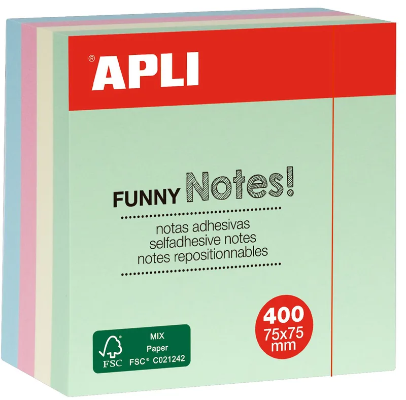 Haftnotiz-Würfel , FUNNY Notes!, , 75 x 75 mm, sortiert by Apli – product photo