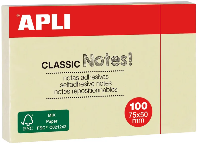 Haftnotizen , CLASSIC Notes!, , 75 x 50 mm, gelb by Apli – product photo