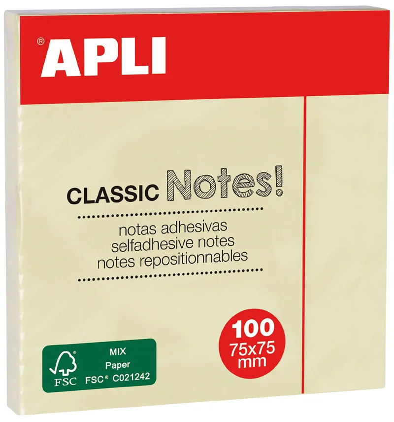 Haftnotizen , CLASSIC Notes!, , 75 x 75 mm, gelb de Apli – photo produit