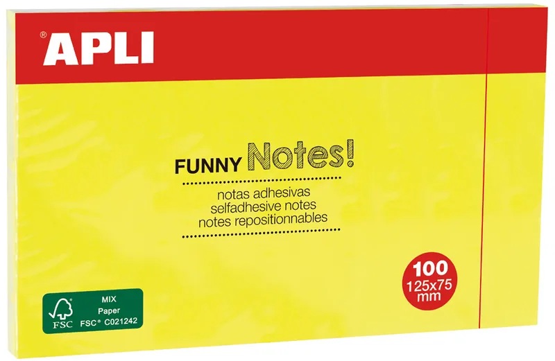 Haftnotizen , FUNNY Notes!, , 125 x 75 mm, neongelb van Apli – productfoto