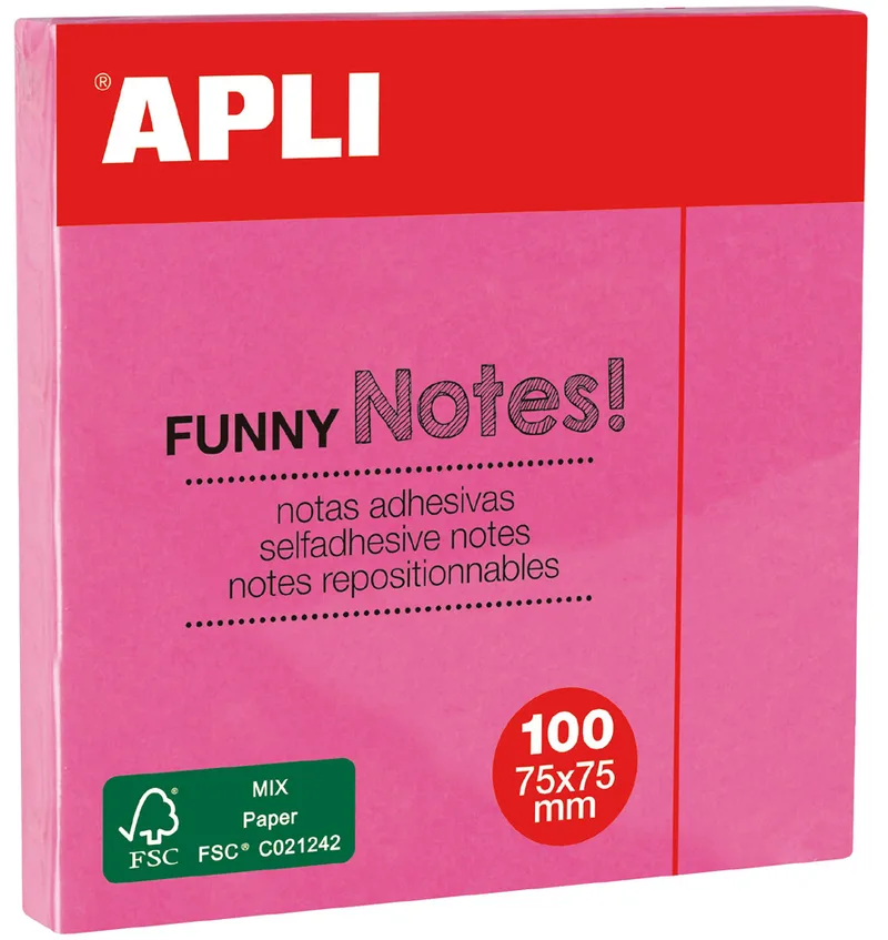 Haftnotizen , FUNNY Notes!, , 75 x 75 mm, neonpink van Apli – productfoto