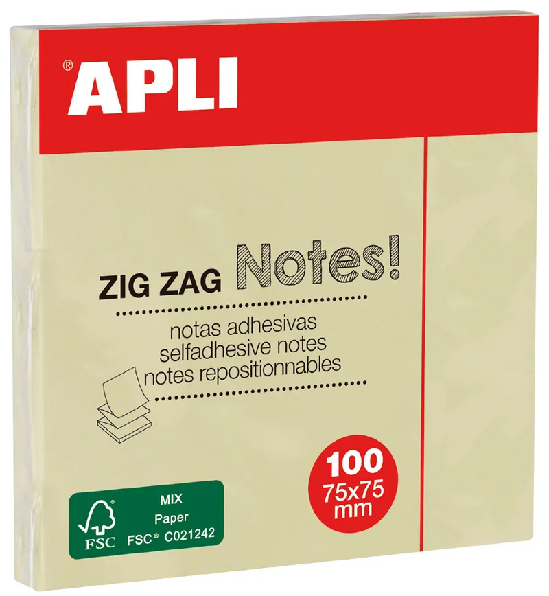 Haftnotizen , ZIG ZAG Notes!, , 75 x 75 mm, gelb van Apli – productfoto