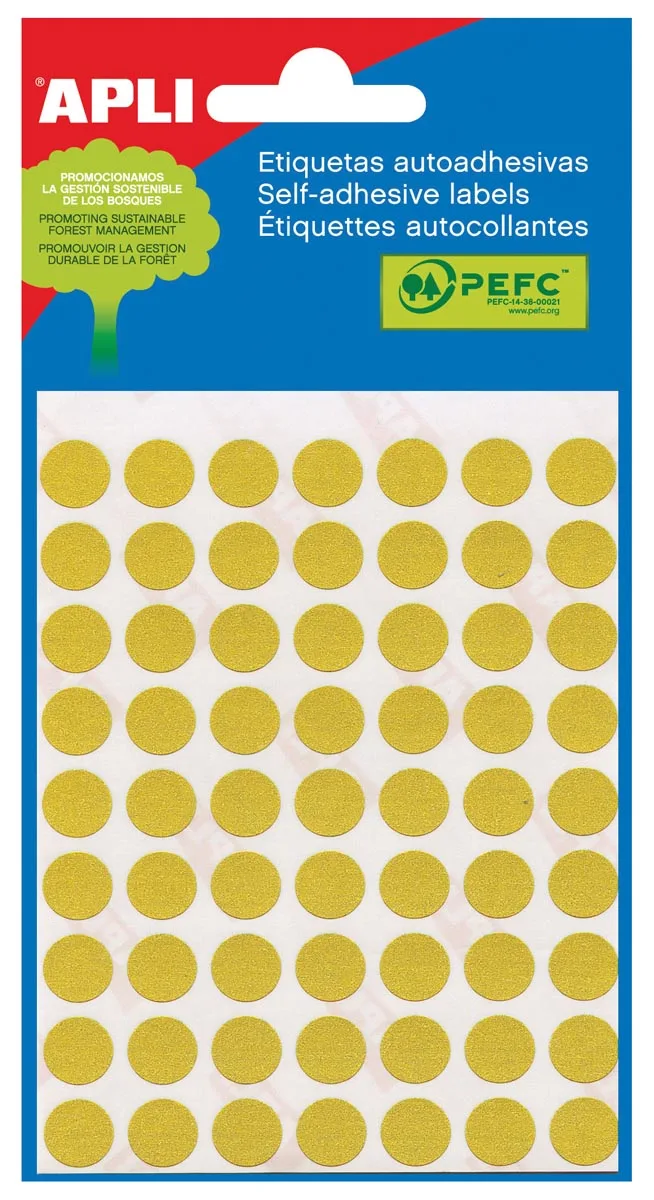 ronde etiketten in etui diameter 10 mm, geel, 315 stuks, 63 per blad (2051) by Apli – product photo