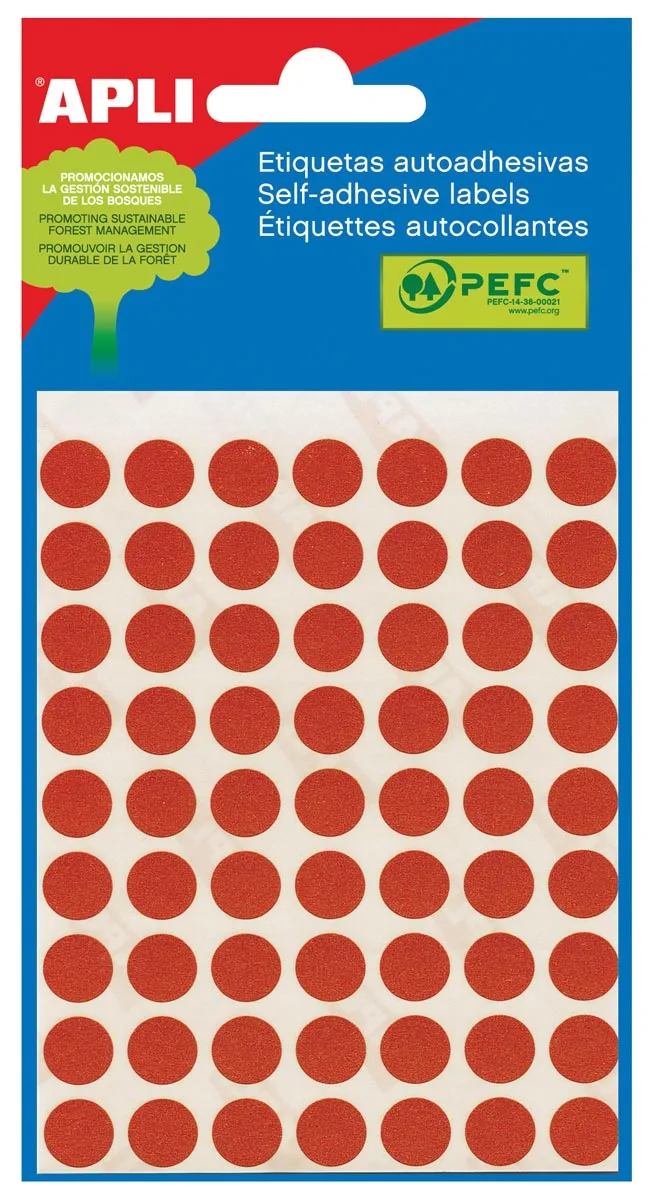 ronde etiketten in etui diameter 10 mm, rood, 315 stuks, 63 per blad (2053) by Apli – product photo