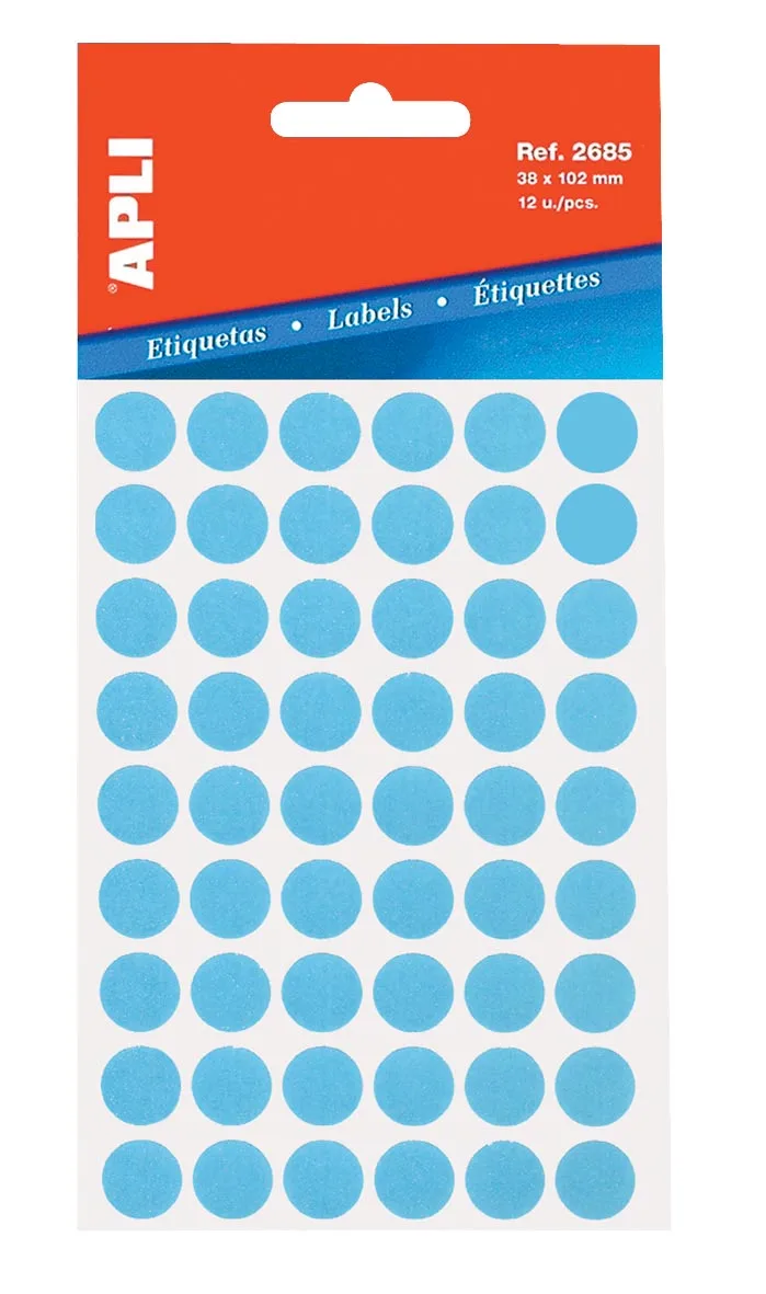 ronde etiketten in etui diameter 13 mm, blauw, 175 stuks, 35 per blad (2056) by Apli – product photo