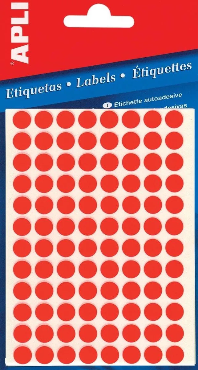 ronde etiketten in etui diameter 8 mm, fluo rouge, 288 stuks, 96 per blad (2079) von Apli in Orange – Produktfoto