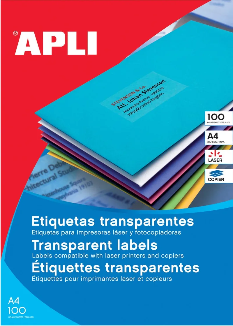 Transparante etiketten ft 210 x 297 mm (b x h), 20 stuks, 1 per blad, doos van 20 blad by Apli – product photo