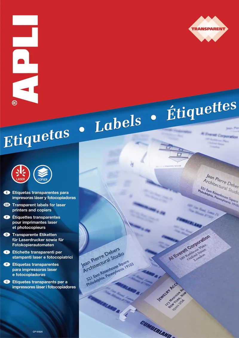Transparante etiketten ft 48,5 x 25,4 mm (b x h), 880 stuks, 44 per blad, doos van 20 blad von Apli – Produktfoto