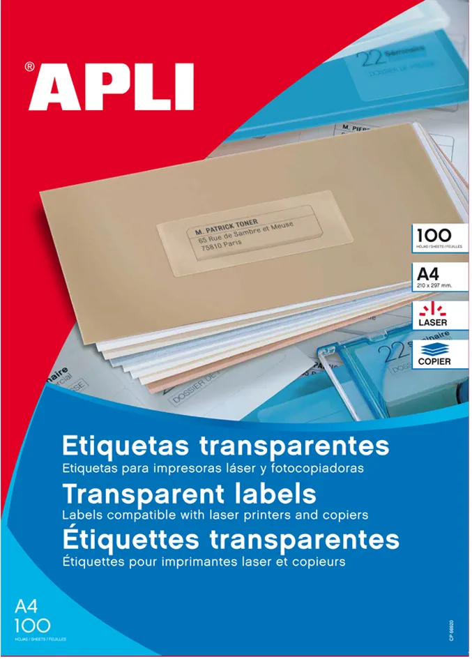 Transparente Adress-Etiketten, 48,5 x 25,4 mm från Apli – produktbild