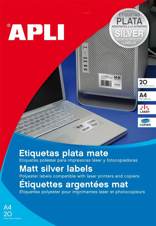 Typenschild-Etiketten, rund, Durchmesser 40 mm, silber van Apli – productfoto